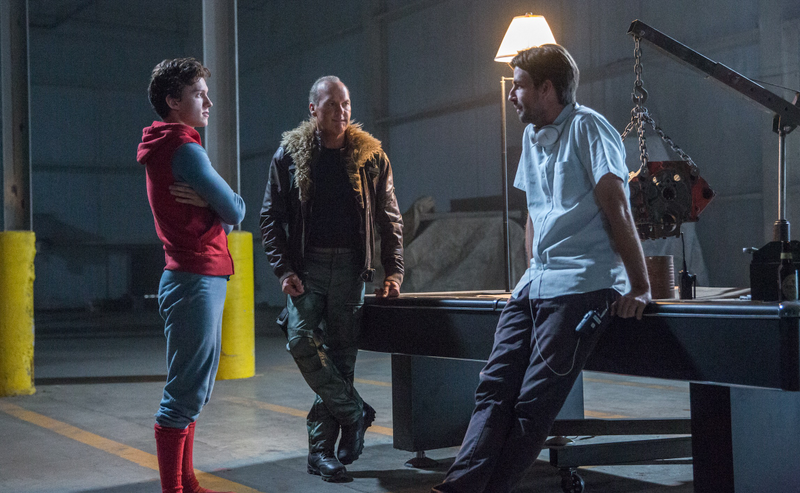 Tom Holland, Michael Keaton and director Jon Watts.